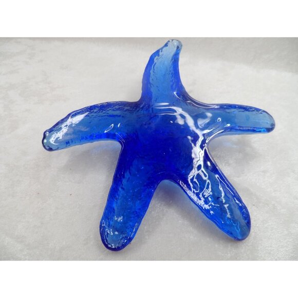 Iridescent Blue Glass Starfish with Small Blue Glass Starfish Set of 2 Coastal - Picture 3 of 7